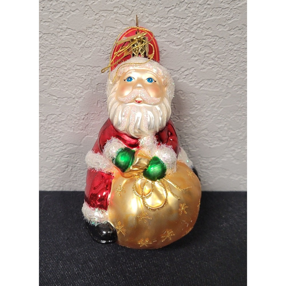 Kathe Wohlfahrt Poetry in Glass Santa with Bag of Gifts Christmas Ornament - Picture 1 of 6